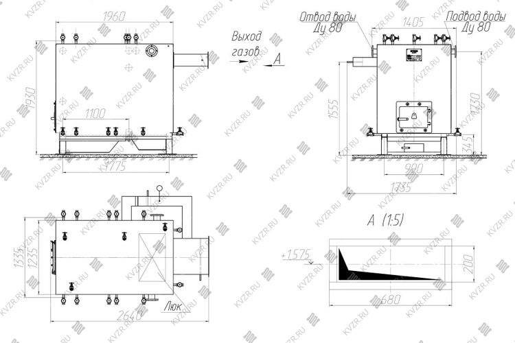 Котел 0.58 МВт без дымососа чертеж
