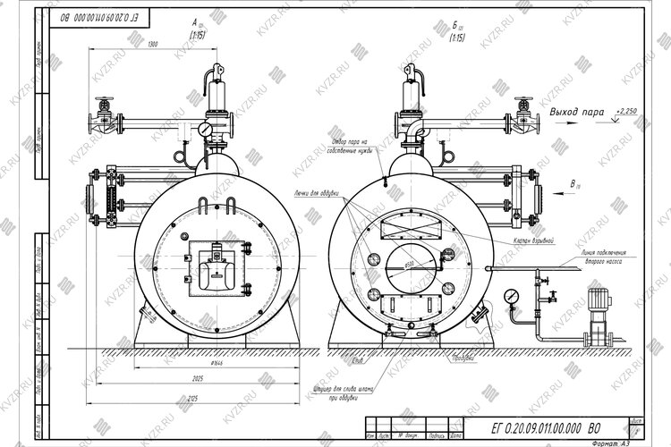 Чертеж газового парогенератора 2000 кг 170 С